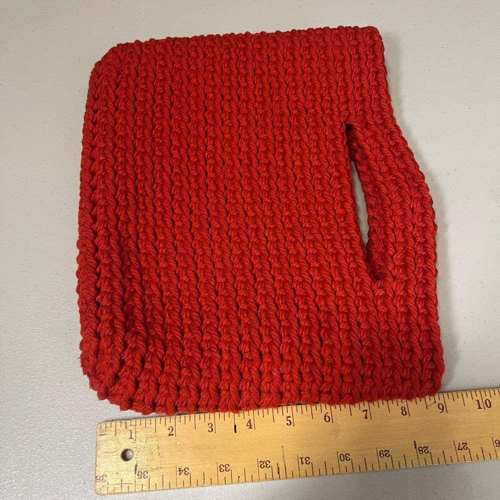 Leelamo Handmade Red Crochet Cotton Cord Tote Bag Handbag - Picture 5 of 5